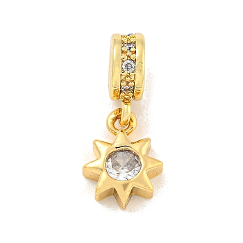 Brass Micro Pave Clear Cubic Zirconia Pendants, Real 18K Gold Plated, Star, 19x8.5x3.5mm, Hole: 2mm