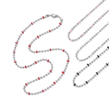 304 Stainless Steel Enamel Ball Chains Necklaces for Women, Mixed Color, 15.94 inch(40.5cm)
