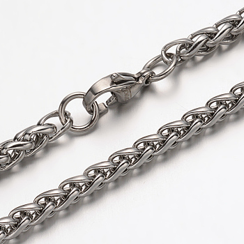 304 Stainless Steel Rope Chain Necklaces, with Lobster Claw Clasps, Stainless Steel Color, 23.6 inch(59.9cm)x3.8mm