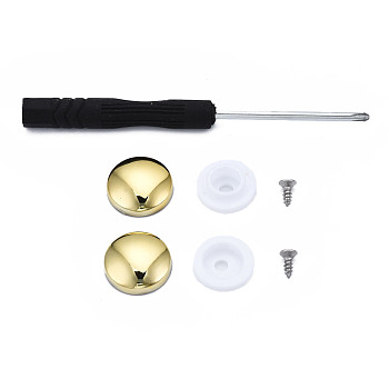 DIY Clothing Button Accessories Set, 6Pcs Stainless Steel Craft Solid Screw Rivet, with Plastic, 1Pc Iron Cross Head Screwdriver, with Plastic Handles, Flat Round, Golden, 16x15mm