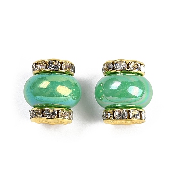 Brass Beads, with Rhinestone & Resin, Golden, Medium Sea Green, 14.5x13.5mm, Hole: 3.5mm