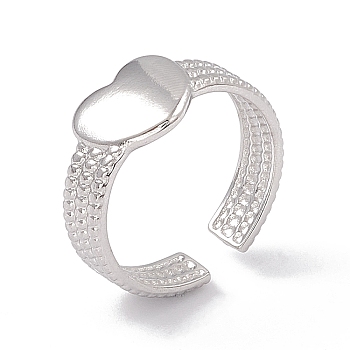 304 Stainless Steel Heart Open Cuff Ring for Women, Stainless Steel Color, Inner Diameter: 17mm