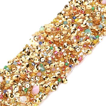 Hotfix Rhinestone, with Chip Stone, Sequins Beads, Acrylic Imitation Pearl and Rhinestone Trimming, Crystal Glass Sewing Trim Rhinestone Tape, Costume Accessories, Gold, 37mm