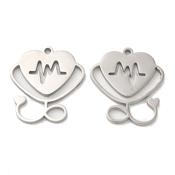 304 Stainless Steel Pendants, Stethoscope Charm, Stainless Steel Color, 17x16x1mm, Hole: 1.2mm