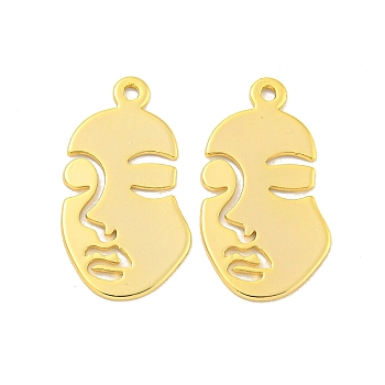 Brass Pendants, Woman's Face, Real 18K Gold Plated, 20x11x1mm, Hole: 1.2mm