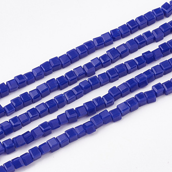Opaque Color Glass Beads Strands, Faceted, Cube, Blue, 2~2.5x2~2.5x2~2.5mm, Hole: 0.5mm, 195~200pcs/strand, 17.7 inch~18.8 inch
