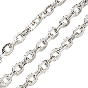 Tarnish Resistant 304 Stainless Steel Cable Chains, Unwelded, with Spool, Flat Oval, Stainless Steel Color, 6x5x1.2mm, about 328.08 Feet(100m)/roll