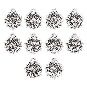 Sunflower Tibetan Style Alloy Pendants, Cadmium Free & Lead Free, Antique Silver, 18x15.5x2.5mm, Hole: 2mm