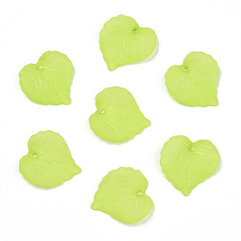 Transparent Frosted Acrylic Leaf Charms, Yellow Green, 16x15x2.5mm, Hole: 1.4mm