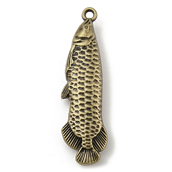 Tibetan Style Alloy Pendants, Fish Shape, Antique Bronze, 59x16x9mm, Hole: 3mm