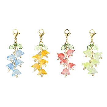 Glass & Acrylic Pendant Decorations, with 304 Stainless Steel Lobster Claw Clasps, Flower & Leaf, Mixed Color, 52.5mm, 4pcs/set