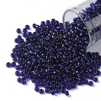 TOHO Round Seed Beads, Japanese Seed Beads, (743) Copper Lined Transparent Sapphire, 8/0, 3mm, Hole: 1mm, about 222pcs/10g