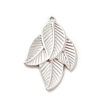 304 Stainless Steel Pendants, Leaf Charms, Stainless Steel Color, 32x21.5x1.5mm, Hole: 1.6mm