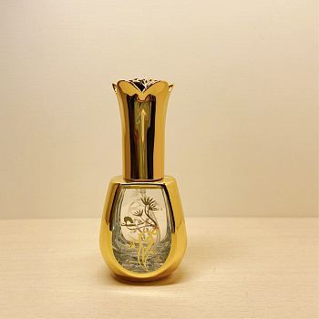 Rose Pattern Glass Pump Spray Bottles, Perfume Refillable Bottle, Golden, Capacity: 10ml(0.34fl. oz)