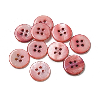 Freshwater Shell Buttons, 4-Hole, Flat Round, Salmon, 14x1.7~2.2mm, Hole: 1.6mm