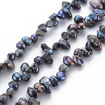 Natural Keshi Pearl Beads Strands, Cultured Freshwater Pearl, Dyed, Nuggets, Black, 4~8x3~5x2~4mm, Hole: 0.5mm, about 92~10pcs/strand, 14.96 inch(38cm)