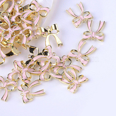 Light Gold Pink Bowknot Alloy+Enamel Pendants