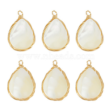 Real 14K Gold Plated Teardrop White Shell Pendants