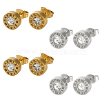 8Pcs 2 Colors 304 Stainless Steel Flat Round Stud Earrings, with Rhinestone, Mixed Color, 8mm, 4pcs/color(EJEW-GO0003-12)