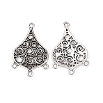 Alloy Chandelier Components, Lead Free and Cadmium Free, teardrop, Antique Silver Color, about 42mm long, 27mm wide, 3mm thick, hole: 2mm(EA10060Y)