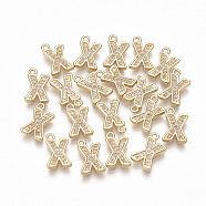 Brass Cubic Zirconia Charms, Letter, Clear, Real 18K Gold Plated, Letter.X, 11x7x1.5mm, Hole: 1mm(KK-S348-330X)