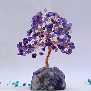 Natural Amethyst Display Decoration, Undyed, with Brass Wire, for Home Desk Decorations, Tree of Life, 50~60x120~150mm(TREE-PW0001-28C)