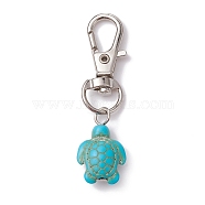 Synthetic Turquoise Tortoise Pendant Decorations, with Alloy Swivel Lobster Claw Clasps, Dark Turquoise, 52mm(HJEW-JM01355-01)