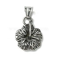 304 Stainless Steel Pendants, Flower Charms, Antique Silver, 26x20x3.5mm, Hole: 8x5mm(STAS-C099-03AS)