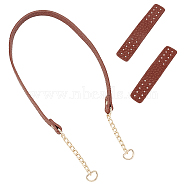 PU Leather Bag Straps, with Iron Curb Chain & D Ring and Hand Sewing Hangers, Flat, Bag Replacement Accessories, Sienna, 74x1.6x0.4cm(FIND-WH0071-11C)