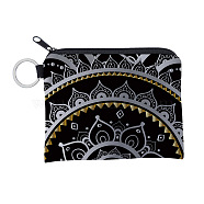 Mandala Flower Pattern Polyester Clutch Bags, Change Purse with Zipper & Key Ring, for Women, Rectangle, Black, 12x9.5cm(PAAG-PW0016-03D)