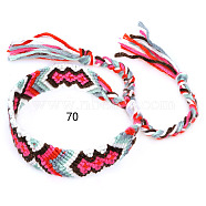 Cotton Braided Rhombus Pattern Cord Bracelet, Ethnic Tribal Adjustable Brazilian Bracelet for Women, Fuchsia, 5-7/8~14-1/8 inch(15~36cm)(FIND-PW0013-003A-70)