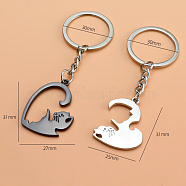 Alloy Couples Keychain, Cat, Gunmetal & Platinum, Pendant: 3.1x2.5~2.7cm(KEYC-PW0002-078E)