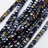 Electroplate Glass Bead Strands, AB Color Plated, Faceted, Cube, Black, 6x6x6mm, Hole: 1mm, about 99pcs/strand, 21 inch(X-EGLA-J028-6x6mm-AB12)