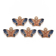 Alloy Enamel Pendants, Light Gold, Cadmium Free & Nickel Free & Lead Free, Butterfly, Prussian Blue, 15x22x3mm, Hole: 1.6mm(ENAM-N055-014A-NR)