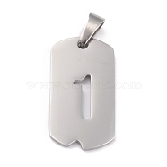 304 Stainless Steel Pendants, Manual Polishing, Rectangle with Number, Rainbow, Stainless Steel Color, Num.1, 27.5x14.5x1.5mm, Hole: 3.5mm(STAS-O127-B01)