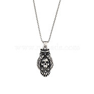 201 Stainless Steel Pendant Necklaces, Skull, Stainless Steel Color, 23.39 inch(59.4cm)(NJEW-C034-38P)