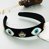 Retro Rhinestone Enamel Evil Eye Hair Bands, Wide Cloth Hair Hoop, Hair Accessories for Women Girls, Evil Eye, 130x150x22mm(PW-WG54463-02)
