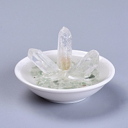 Natural Quartz Crystal Home Display Decorations, with Natural Green Aventurine Chip Beads, Porcelain Base and Resin, 71.5x42.5~46.5mm(DJEW-L015-02D)