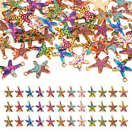 Pandahall 48Pcs 12 Colors Printed Alloy Connector Charms, Starfish Links, Light Gold, Mixed Color, 23x16x1.5mm, Hole: 1.8mm, 4pcs/color(FIND-TA0003-04)