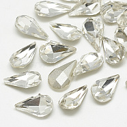 Pointed Back Glass Rhinestone Cabochons, Back Plated, Faceted, teardrop, Crystal, 10x6x3mm(RGLA-T082-6x10mm-01)