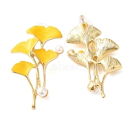 Alloy with Enamel Ear Studs, Leaf, Golden, Yellow, 53x32mm(EJEW-U002-07A)