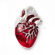 Alloy Enamel Pendants, Silver, Heart Charm, Red, 25x16x4mm, Hole: 2.5mm(FIND-A021-04S)
