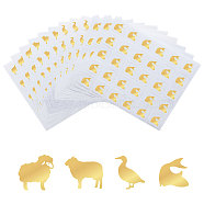80 Sheets 4 Patterns PVC Waterproof Self-Adhesive Sticker Sets, Cartoon Decals for Gift Cards Decoration, Gold Color, Animal Pattern, 100x78x0.1mm, Stickers: 12x12mm, 30pcs/sheet, 20 sheets/pattern(STIC-OC0001-10B)