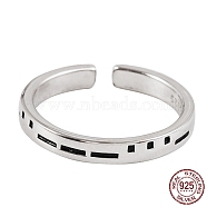 925 Sterling Silver Morse Code Engraved Open Cuff Ring for Women, Silver, 2.5x1.5mm, Inner Diameter: 17mm(FIND-PW0013-006A)