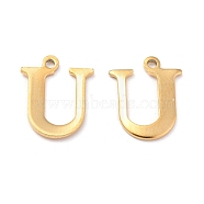 Ion Plating(IP) 304 Stainless Steel Alphabet Charms, Golden, Letter.U, 12x9.5x1mm, Hole: 1mm(STAS-H122-U-G)