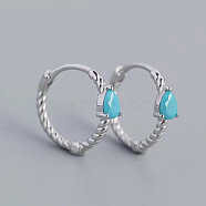 Simple S925 Sterling Silver Twisted Teardrop Hoop Earrings, Geometric Design, Silver, 13x3mm(NS9884-5)