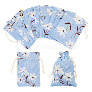 PandaHall Elite 20Pcs Cotton Cloth Packing Pouches, Drawstring Bags with Flower Pattern, Cornflower Blue, 14x10cm(AJEW-PH0004-61)