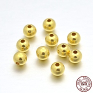 Real 24K Gold Plated Sterling Silver Round Beads, 2mm, Hole: 0.7~1mm(X-STER-E040-01A)