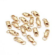 Rack Plating Brass Lobster Claw Clasps with Jump Rings, Cadmium Free & Nickel Free & Lead Free, Real 18K Gold Plated, 9x4mm(KK-WH0063-02G-02-NR)