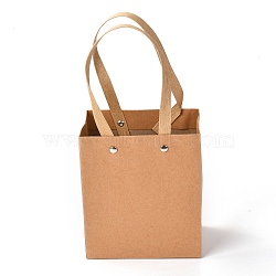 Rectangle Paper Bags, with Nylon Handles, for Gift Bags and Shopping Bags, Peru, 13x0.4x15cm(CARB-O004-01A-04)